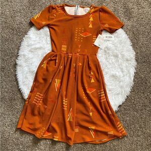 LULAROE Amelia Dress Zip Fit N Flare Triangles Pockets New Burnt Orange Size XS